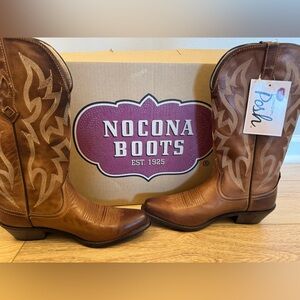 Nocona Brown Leather Heeled Boots with Western Design